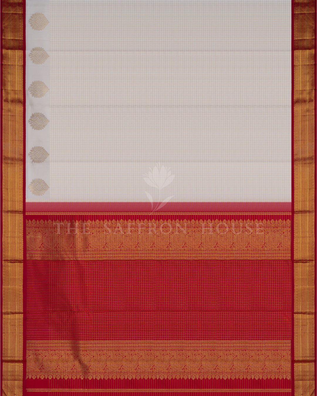Off White And Red Korvai Kanjivaram Silk Saree – The Saffron House