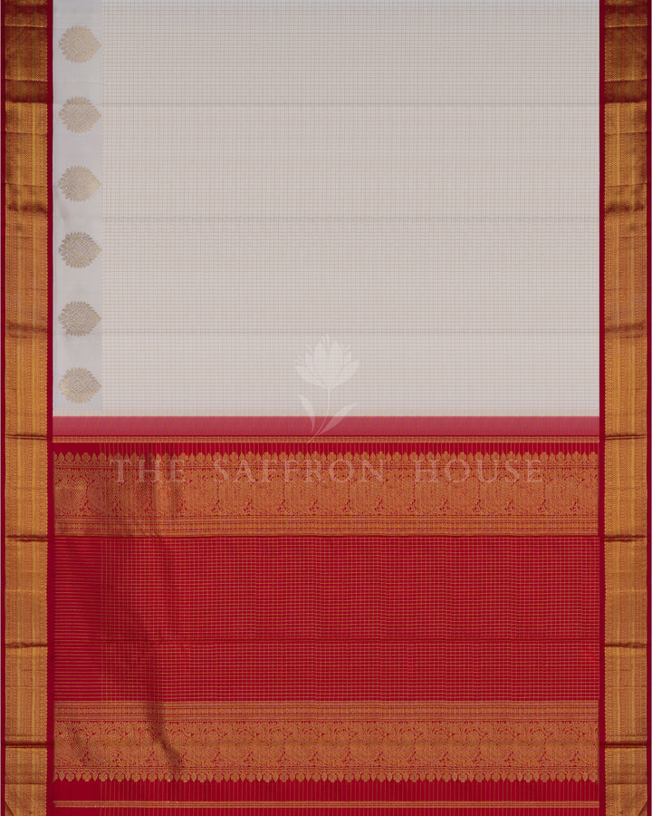 Off White And Red Korvai Kanjivaram Silk Saree – The Saffron House