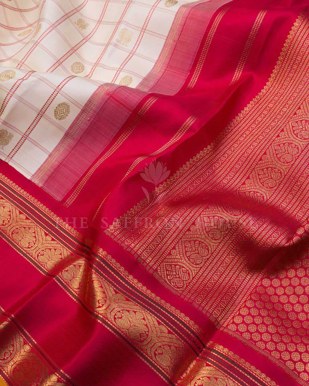 Off White And Red Korvai Kanjivaram Silk Saree – The Saffron House