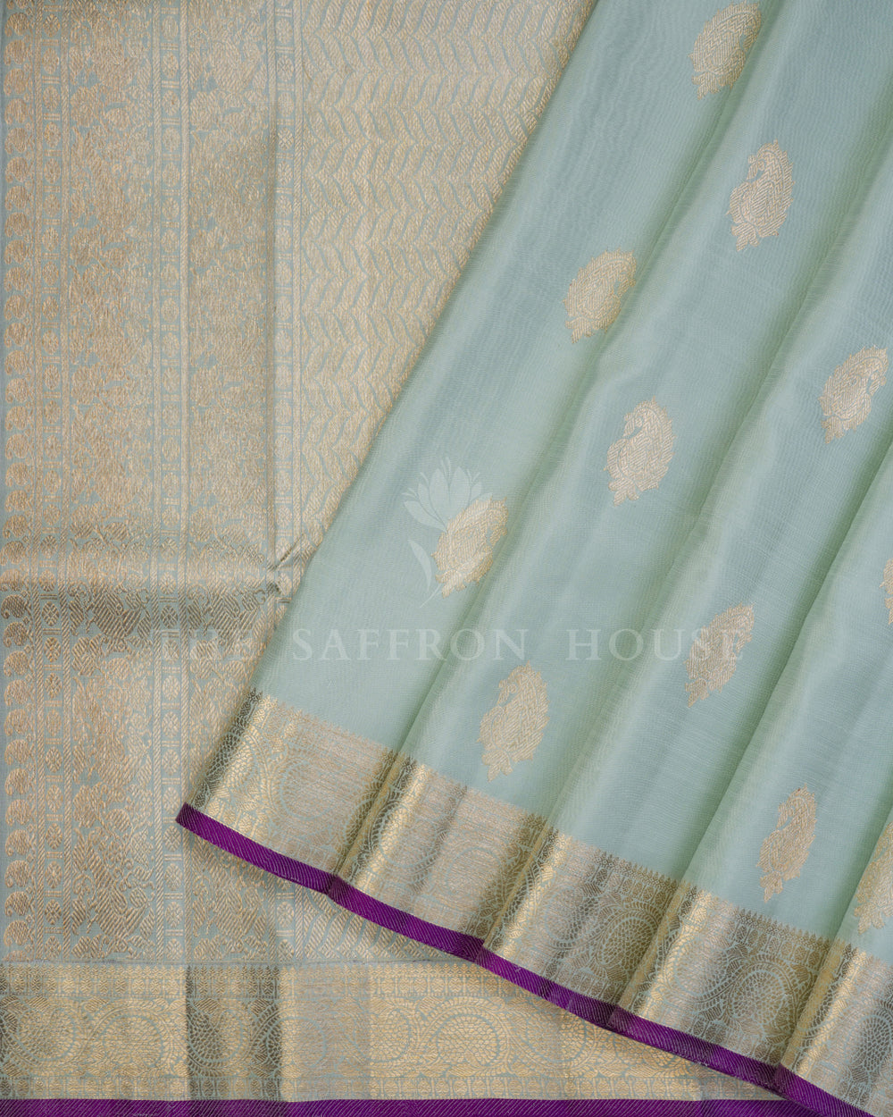 Aqua Blue And Blue Kanjivaram Silk Saree – The Saffron House