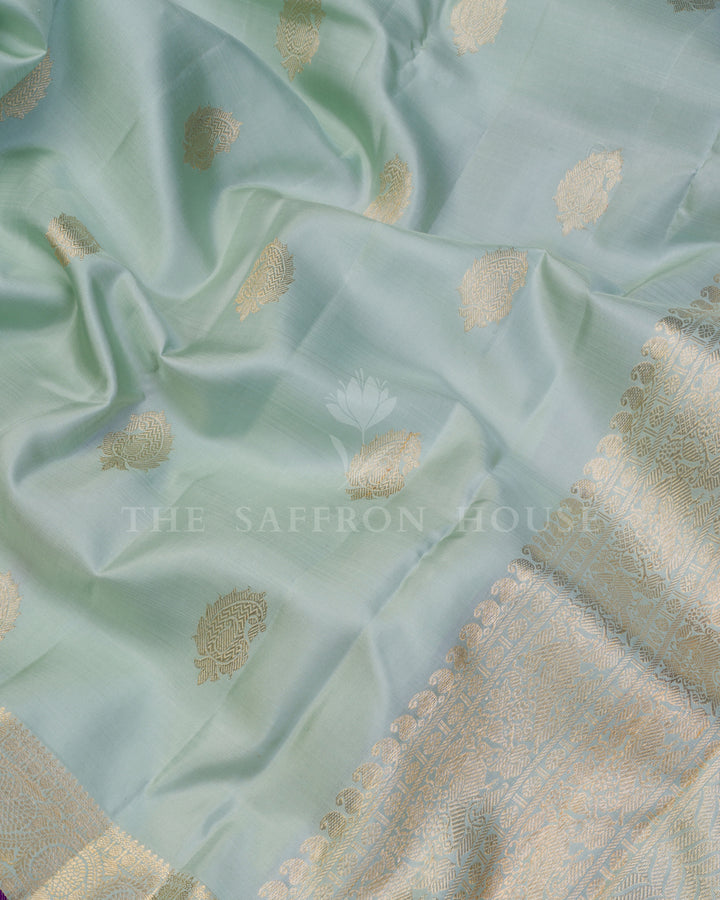 Aqua Blue And Blue Kanjivaram Silk Saree – The Saffron House