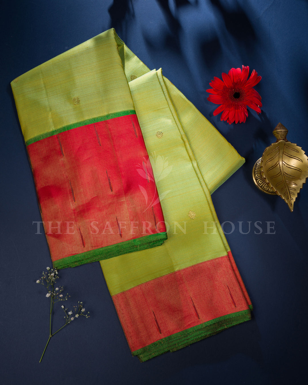 Parrot Green And Red Kanjivaram Silk Saree – The Saffron House