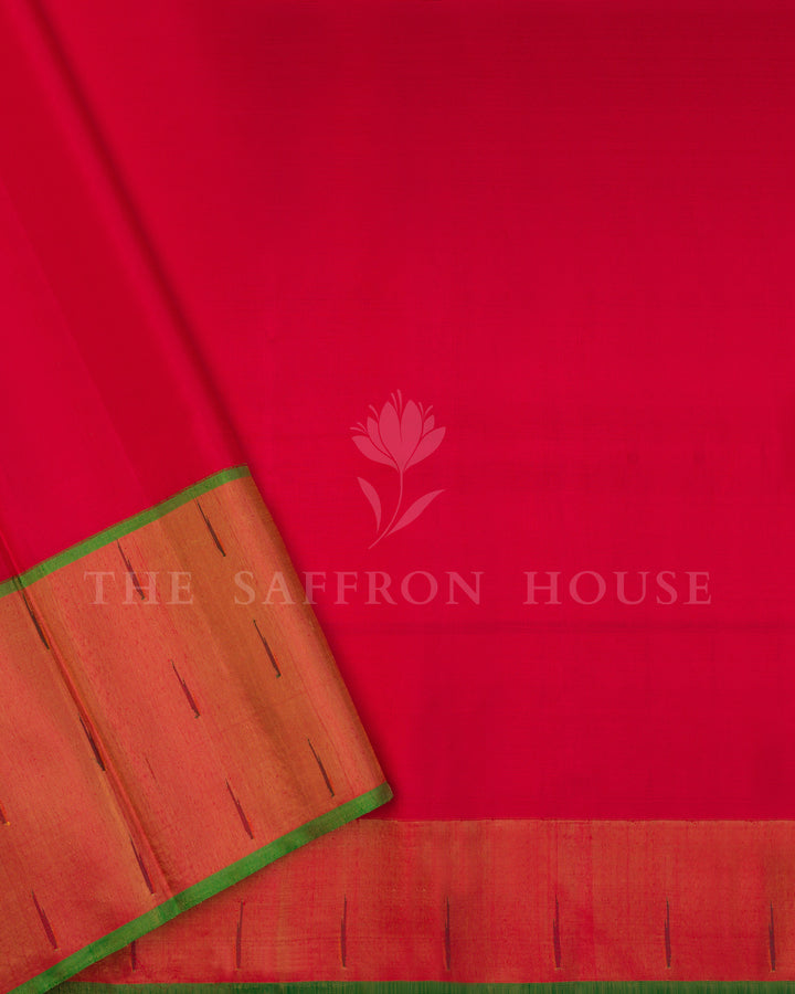 Parrot Green And Red Kanjivaram Silk Saree – The Saffron House