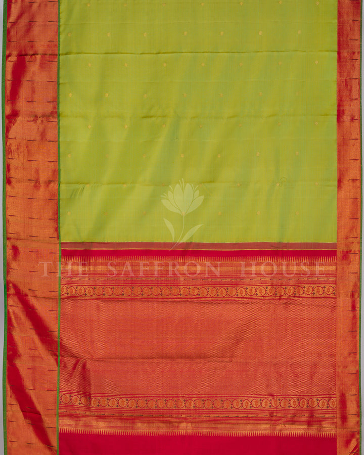 Parrot Green And Red Kanjivaram Silk Saree – The Saffron House