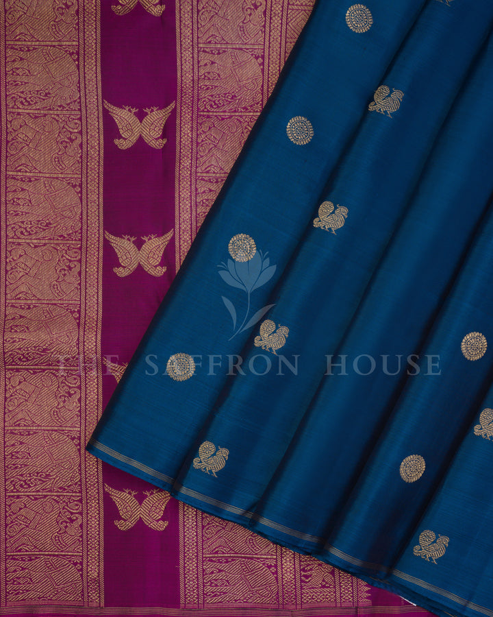 Blue Kanjivaram Silk Saree – The Saffron House
