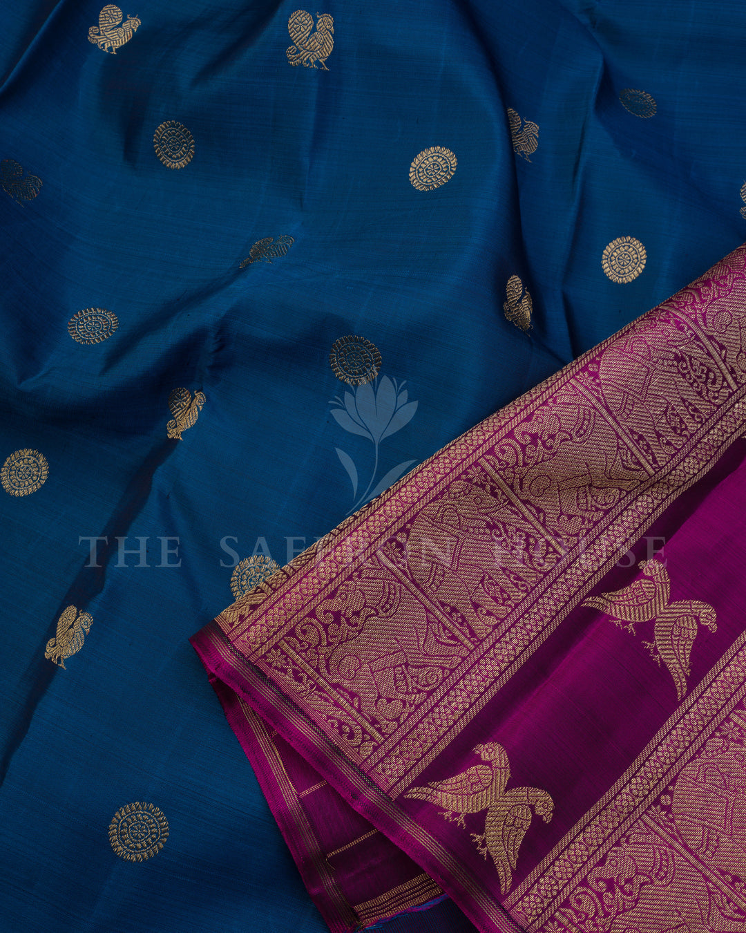 Blue Kanjivaram Silk Saree – The Saffron House