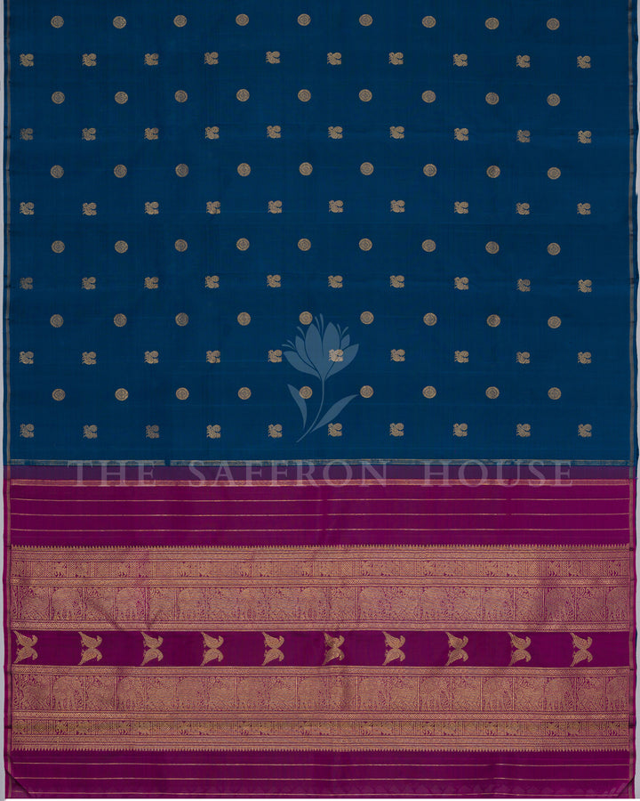 Blue Kanjivaram Silk Saree – The Saffron House