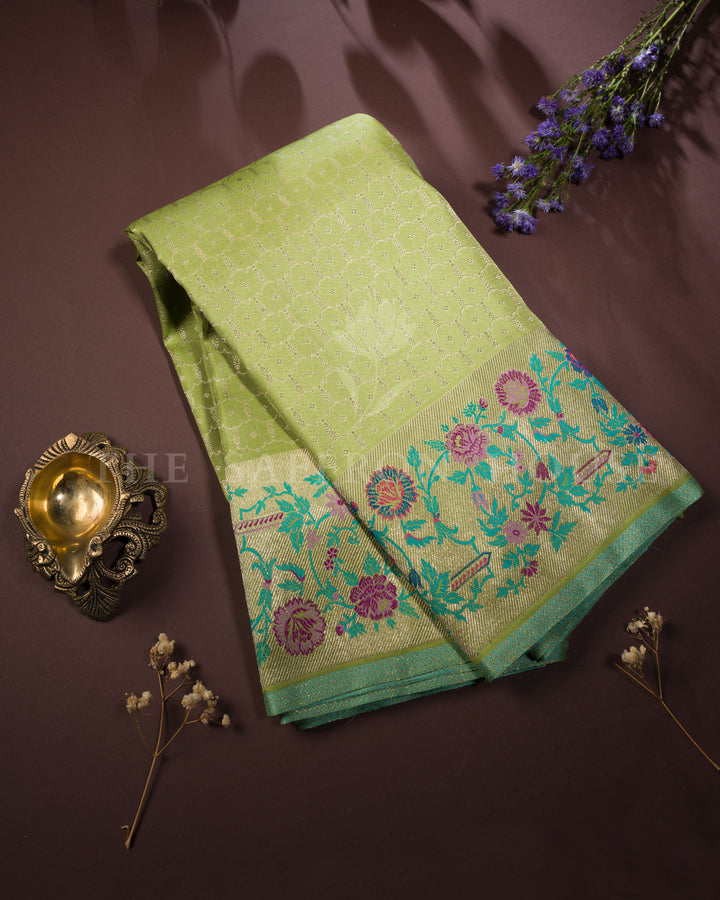 Pistachio Green Kanjivaram Silk Saree – The Saffron House