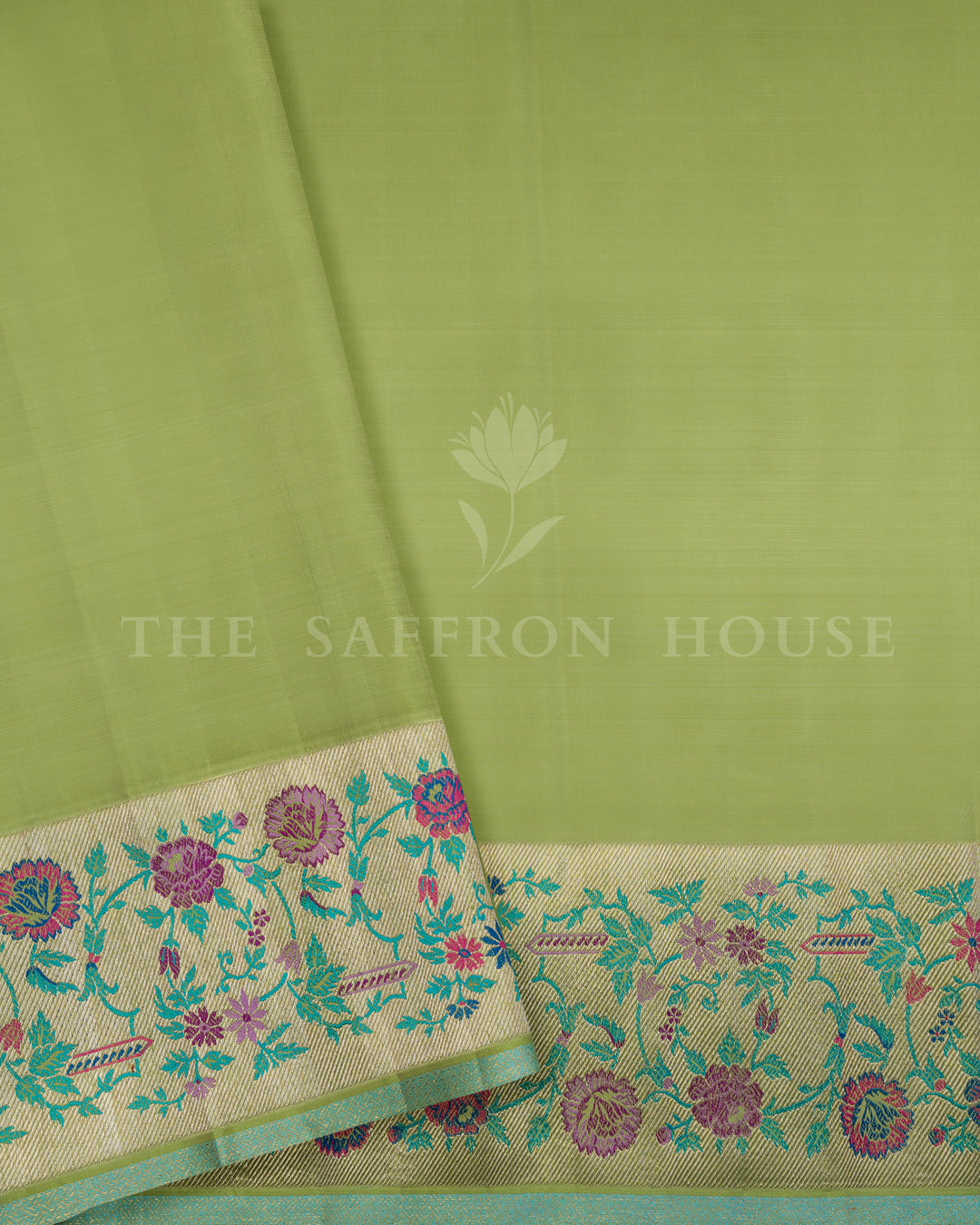 Pistachio Green Kanjivaram Silk Saree – The Saffron House