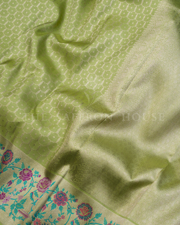 Pistachio Green Kanjivaram Silk Saree – The Saffron House