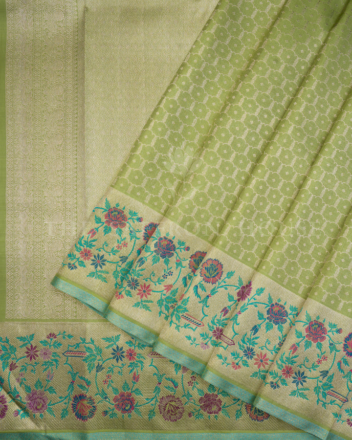 Pistachio Green Kanjivaram Silk Saree – The Saffron House