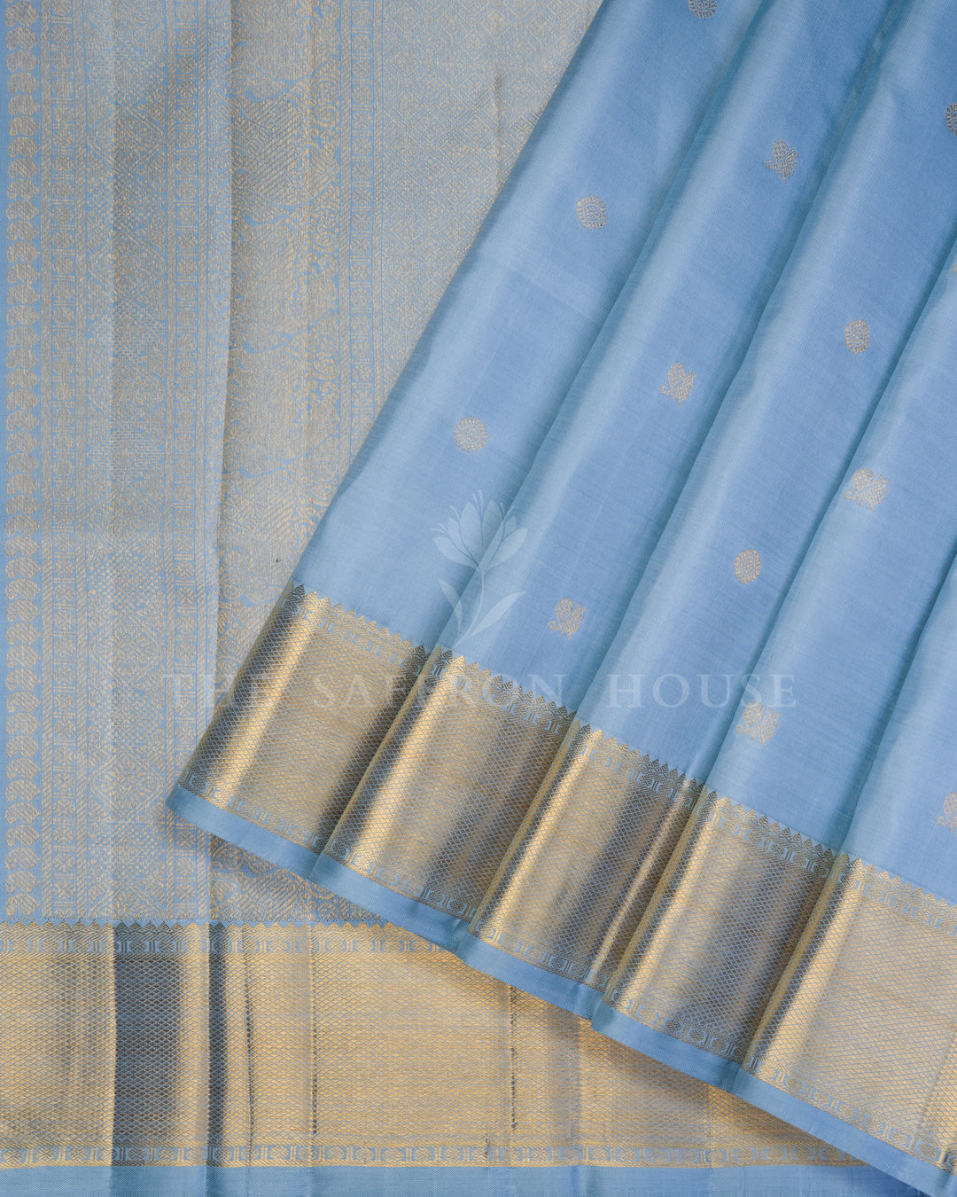 Powder Blue And Blue Kanjivaram Silk Saree – The Saffron House