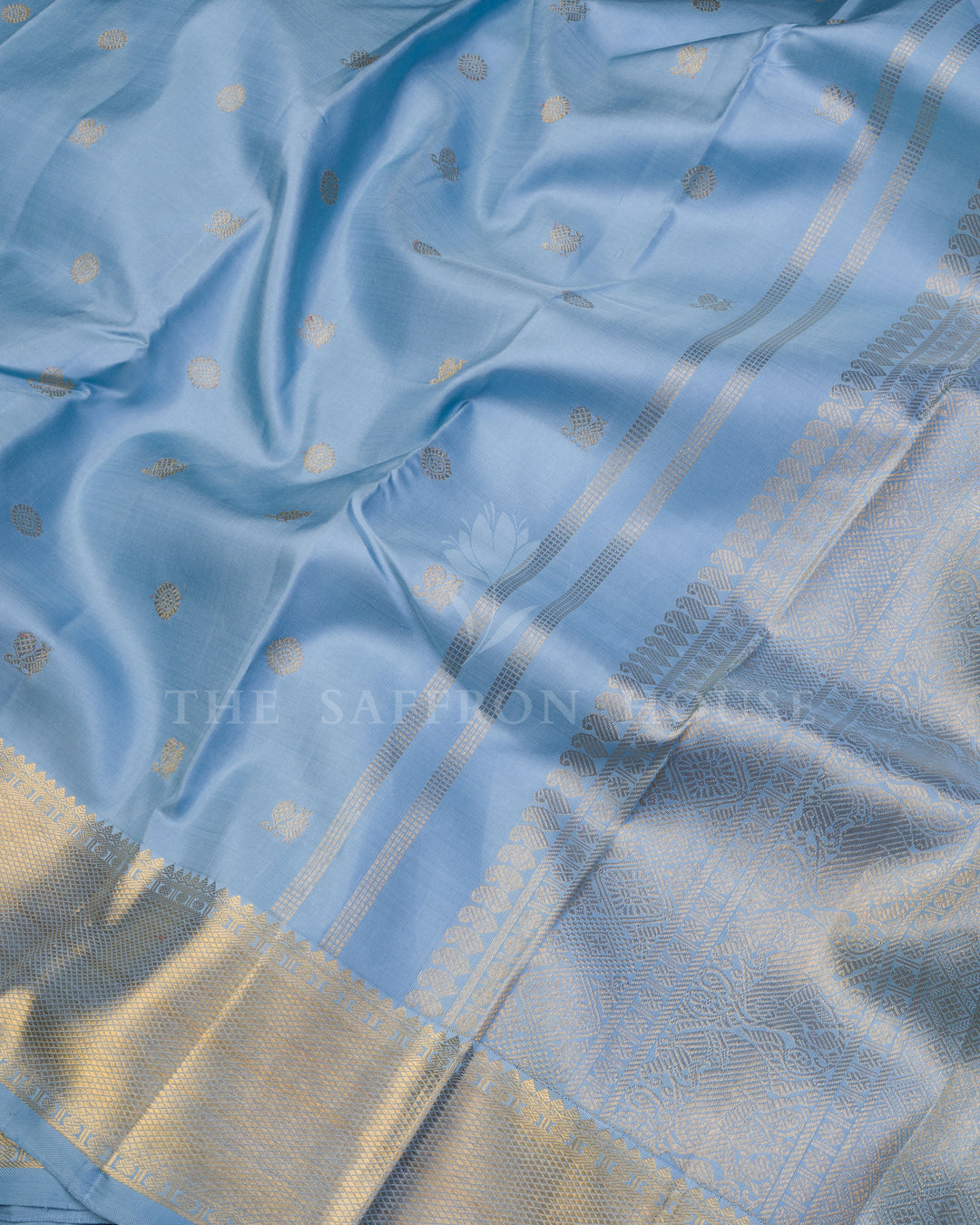 Powder Blue And Blue Kanjivaram Silk Saree – The Saffron House