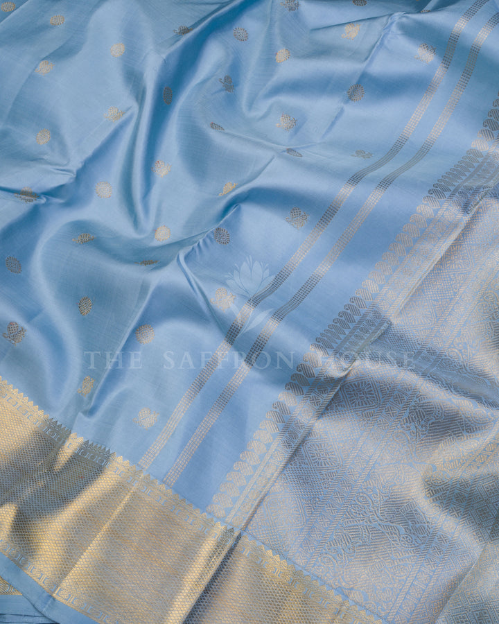 Powder Blue And Blue Kanjivaram Silk Saree – The Saffron House