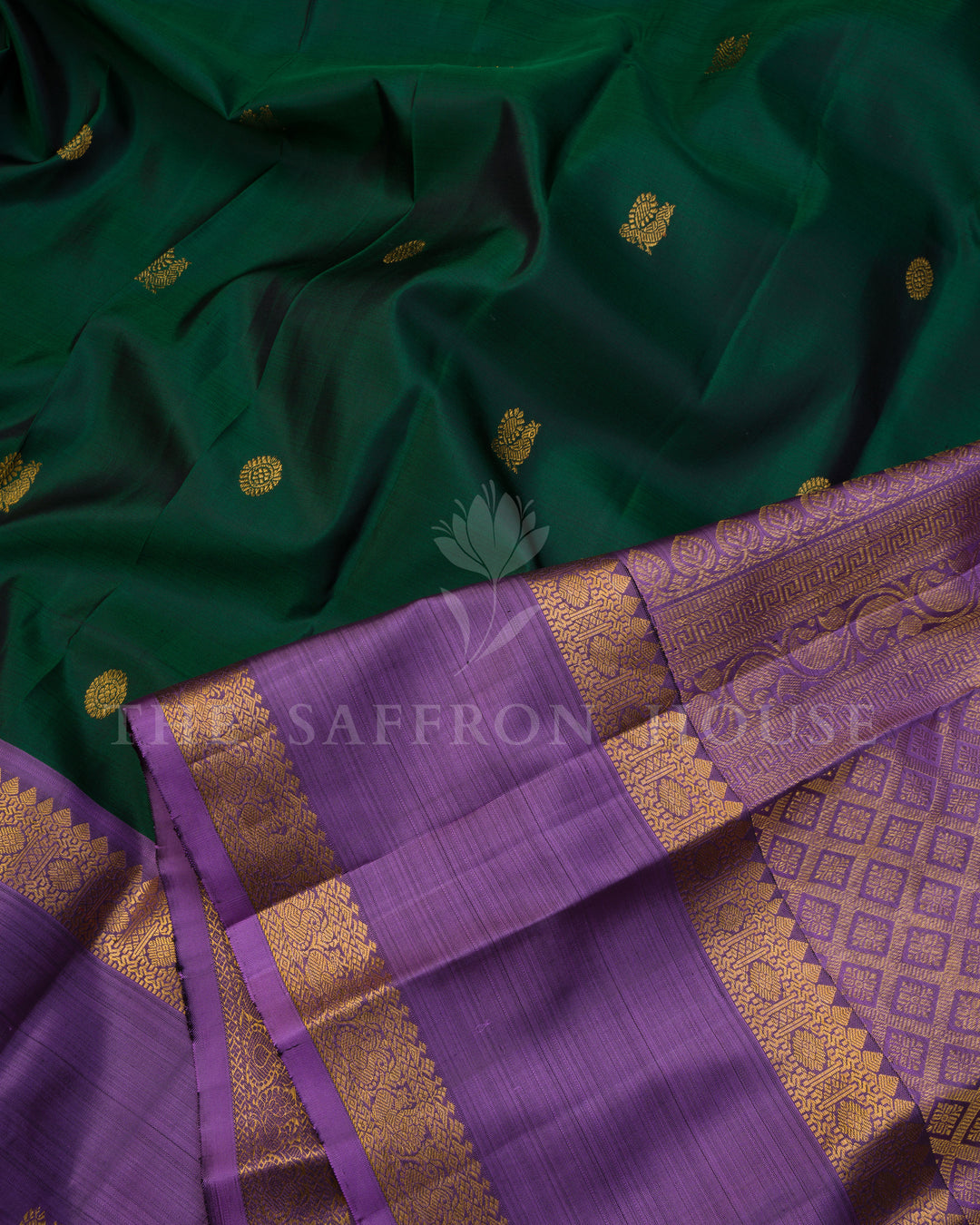 Bottle Green And Violet Kanjivaram Silk Saree – The Saffron House