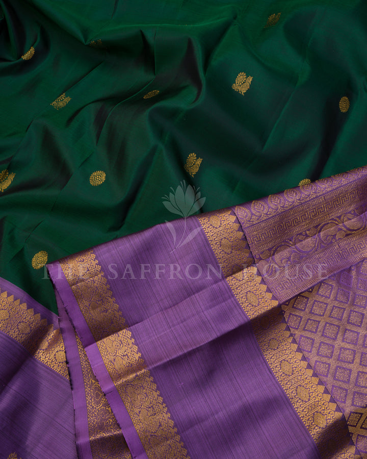 Bottle Green And Violet Kanjivaram Silk Saree – The Saffron House