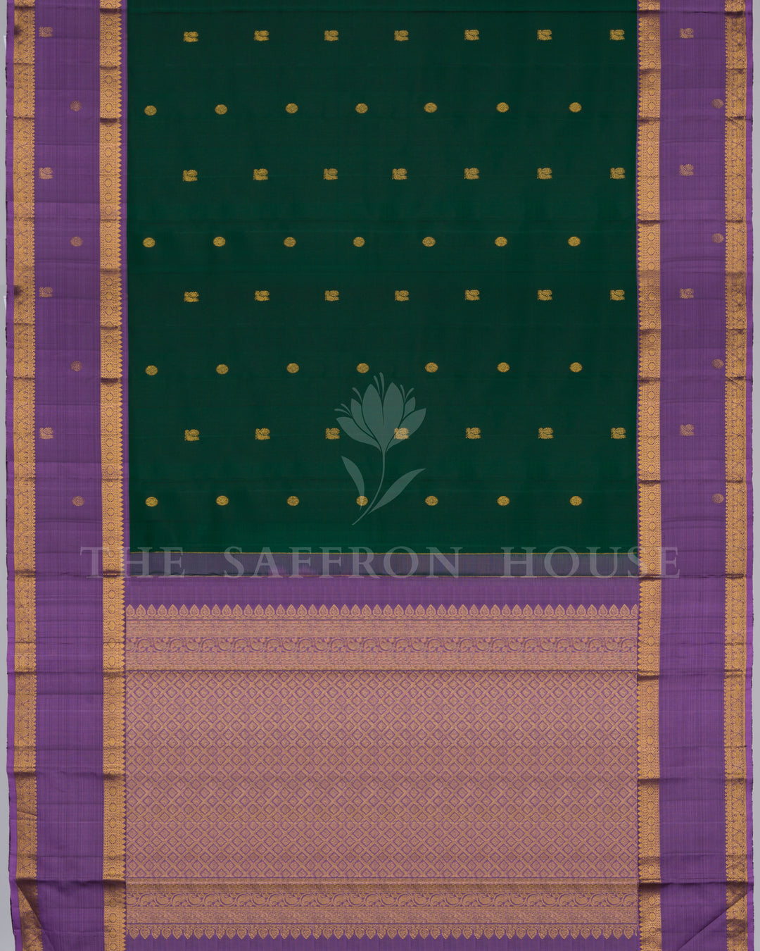 Bottle Green And Violet Kanjivaram Silk Saree – The Saffron House