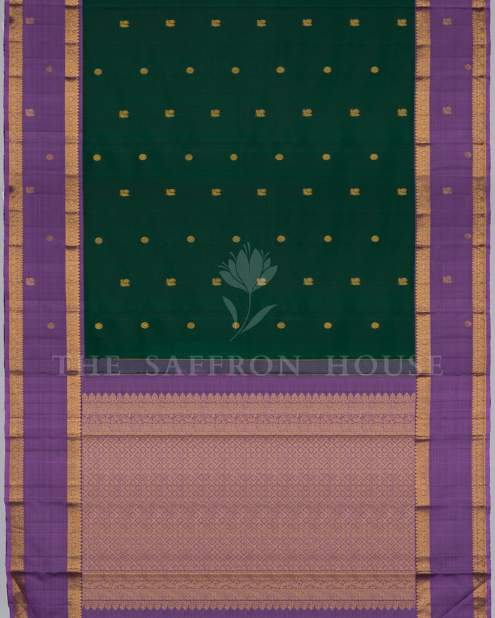 Bottle Green And Violet Kanjivaram Silk Saree – The Saffron House