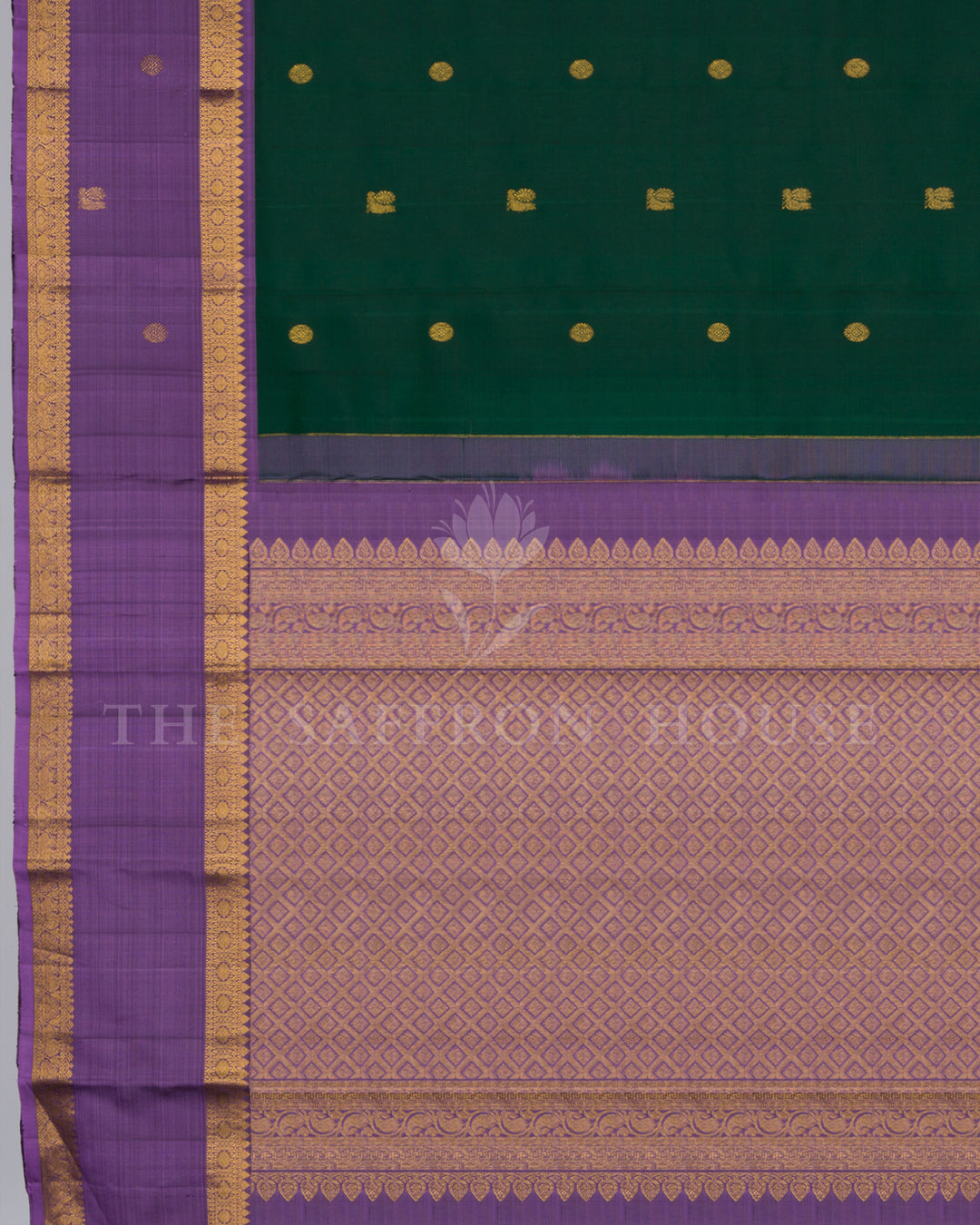 Bottle Green And Violet Kanjivaram Silk Saree – The Saffron House