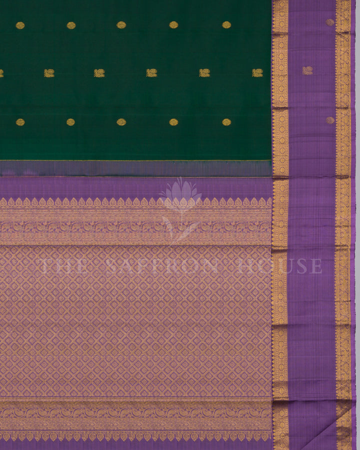 Bottle Green And Violet Kanjivaram Silk Saree – The Saffron House