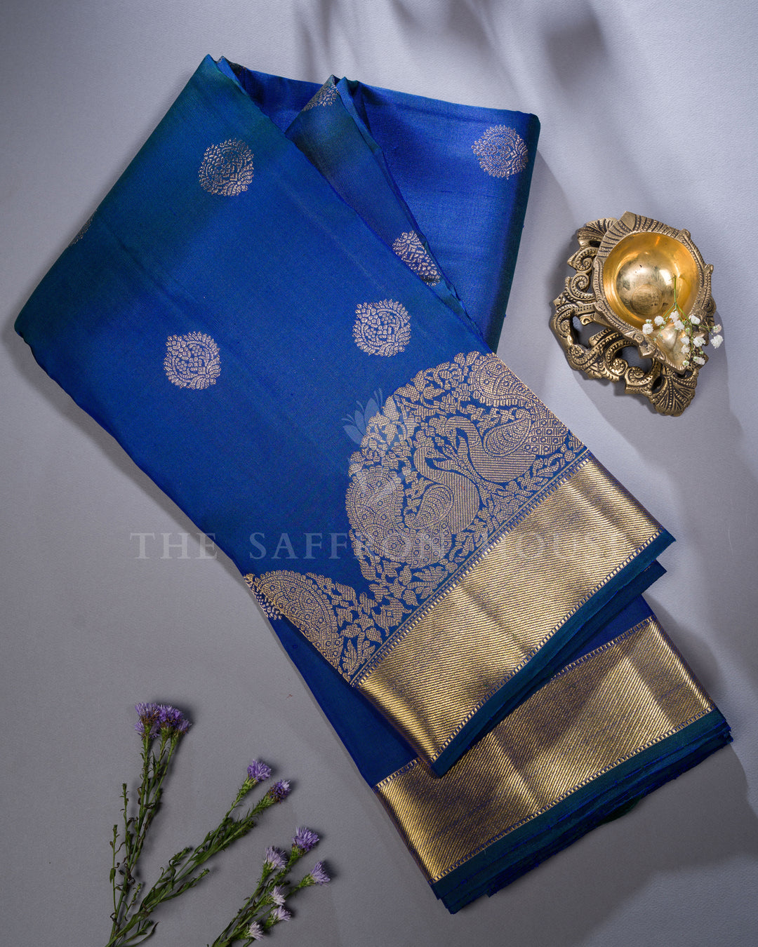 Royal Blue Kanjivaram Silk Saree – The Saffron House