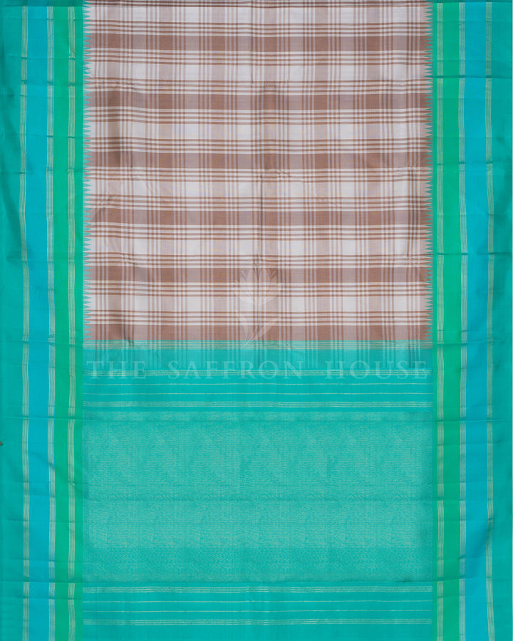 Sand Beige And Pure White Kattam Kanjivaram Silk Saree – The Saffron House