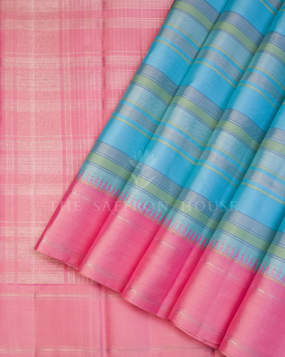 Blue And Pink Kanjivaram Silk Saree – The Saffron House