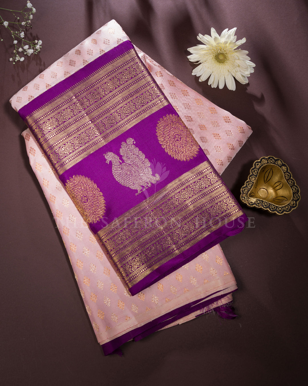 Pink And Violet Korvai Kanjivaram Silk Saree – The Saffron House