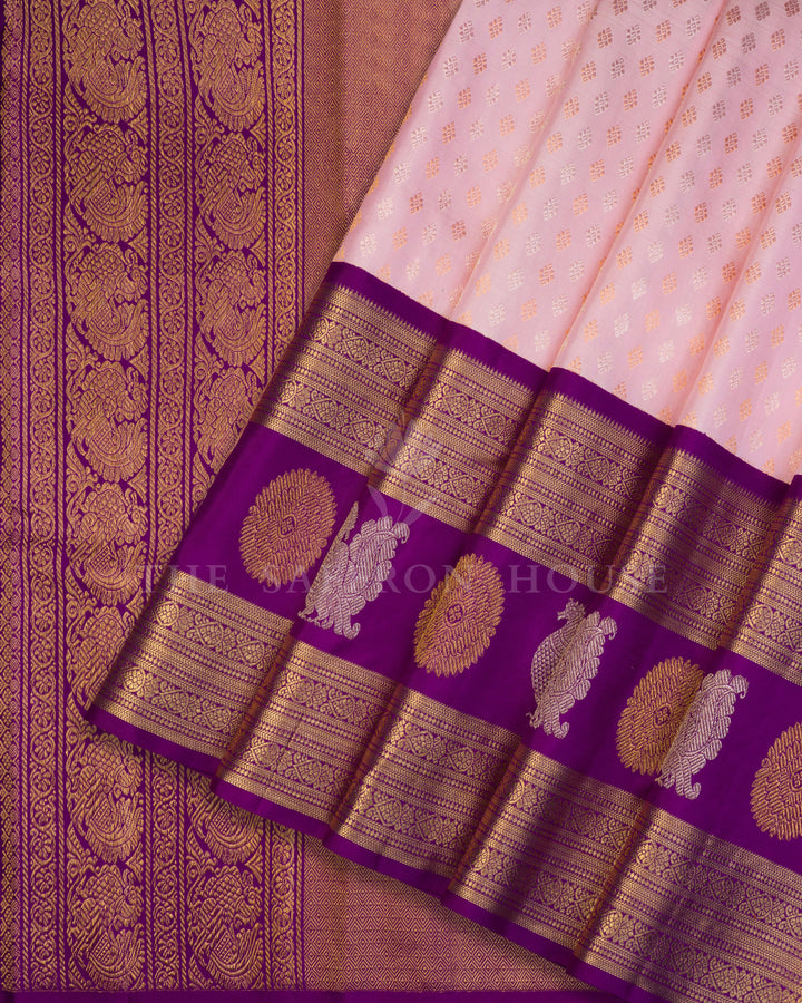 Pink And Violet Korvai Kanjivaram Silk Saree – The Saffron House