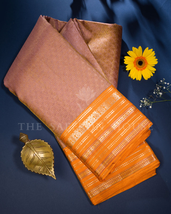 Warm Brown And Marigold Kanjivaram Silk Saree – The Saffron House