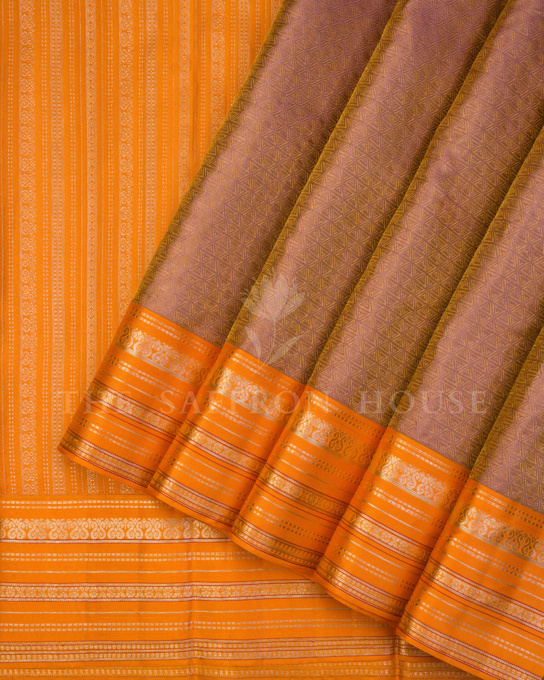 Warm Brown And Marigold Kanjivaram Silk Saree – The Saffron House