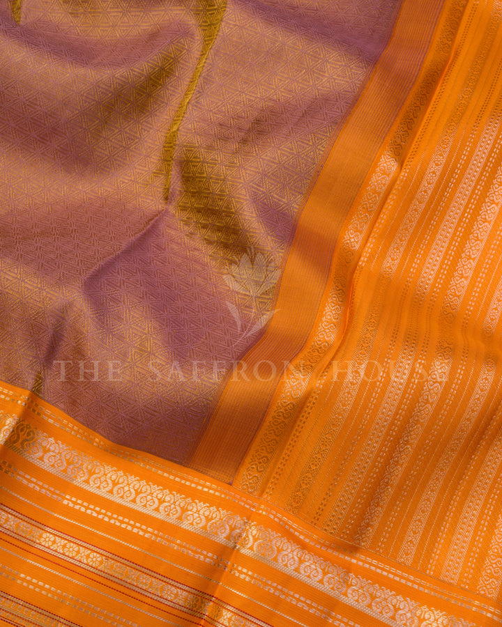 Warm Brown And Marigold Kanjivaram Silk Saree – The Saffron House