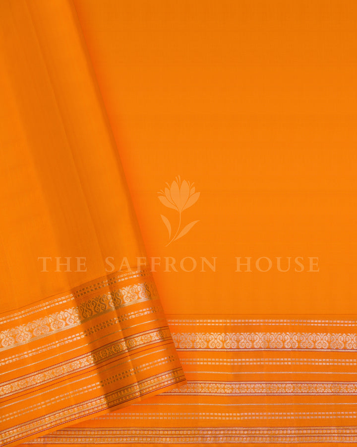 Warm Brown And Marigold Kanjivaram Silk Saree – The Saffron House