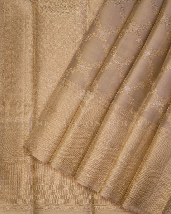 Sand Beige And Antique Gold Kanjivaram Silk Saree – The Saffron House