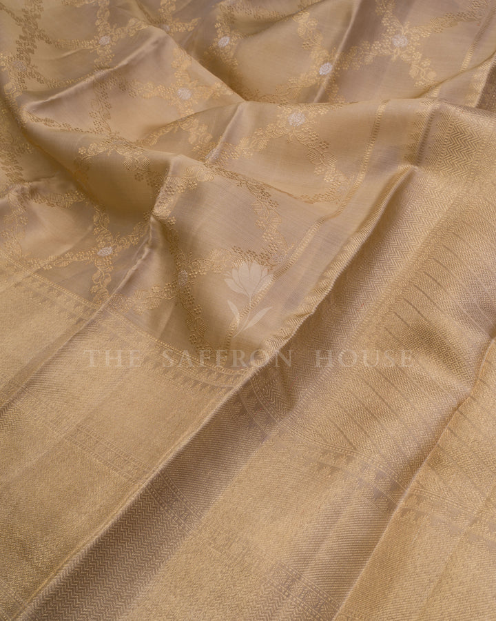 Sand Beige And Antique Gold Kanjivaram Silk Saree – The Saffron House