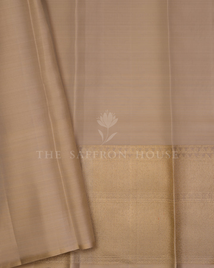 Sand Beige And Antique Gold Kanjivaram Silk Saree – The Saffron House