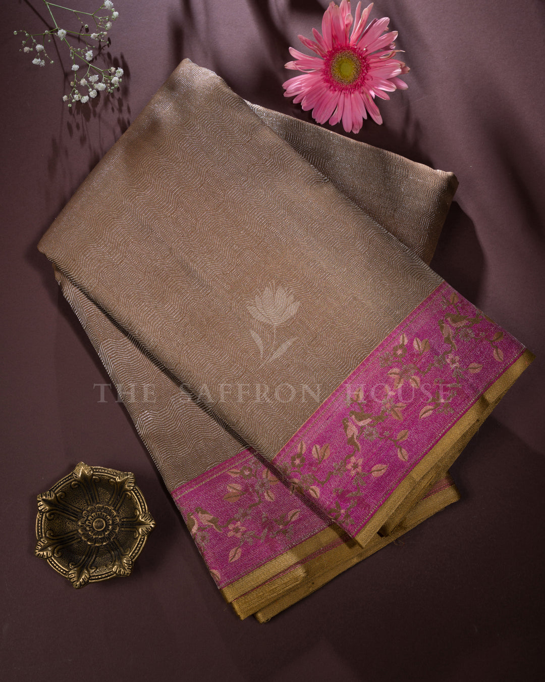 Warm Brown And Mauve Kanjivaram Silk Saree – The Saffron House