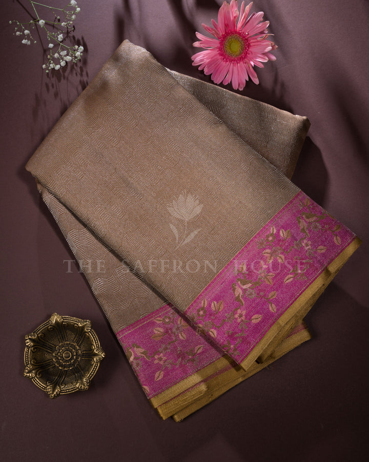 Warm Brown And Mauve Kanjivaram Silk Saree – The Saffron House