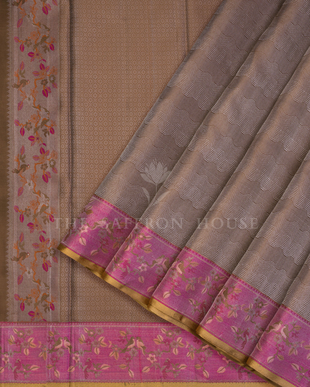 Warm Brown And Mauve Kanjivaram Silk Saree – The Saffron House