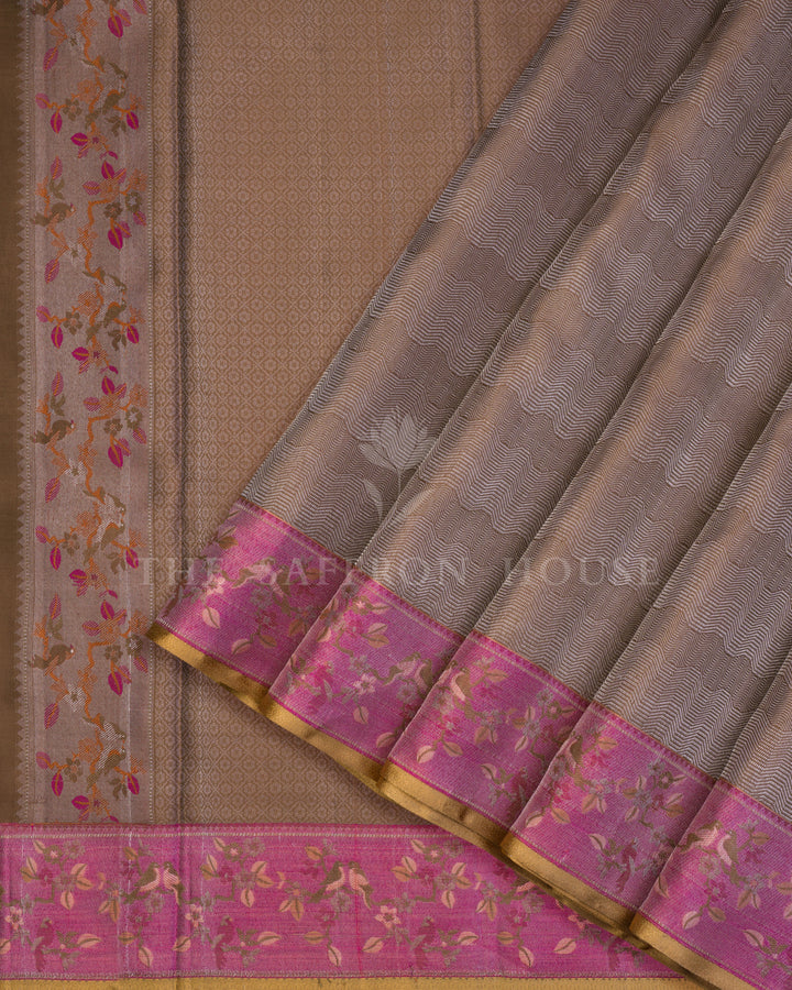 Warm Brown And Mauve Kanjivaram Silk Saree – The Saffron House
