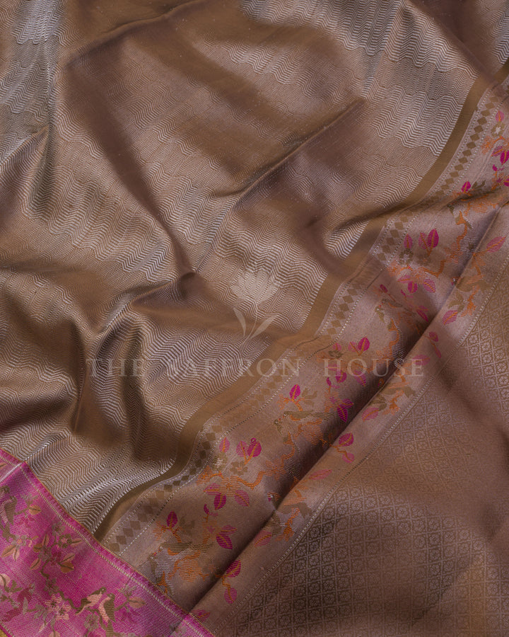Warm Brown And Mauve Kanjivaram Silk Saree – The Saffron House