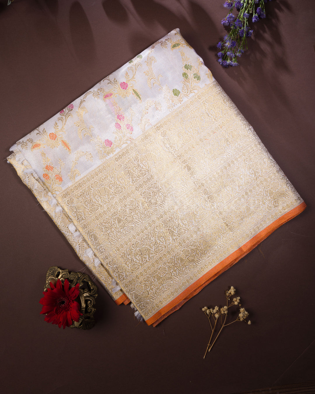 Pure White Kanjivaram Silk Saree – The Saffron House
