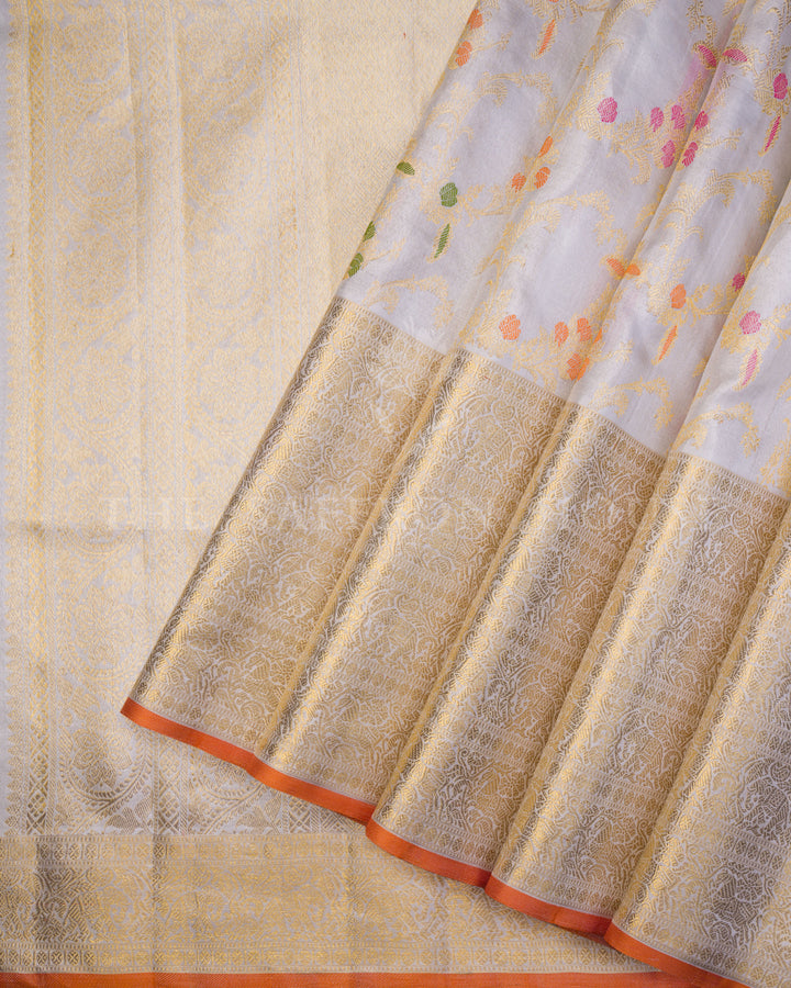 Pure White Kanjivaram Silk Saree – The Saffron House