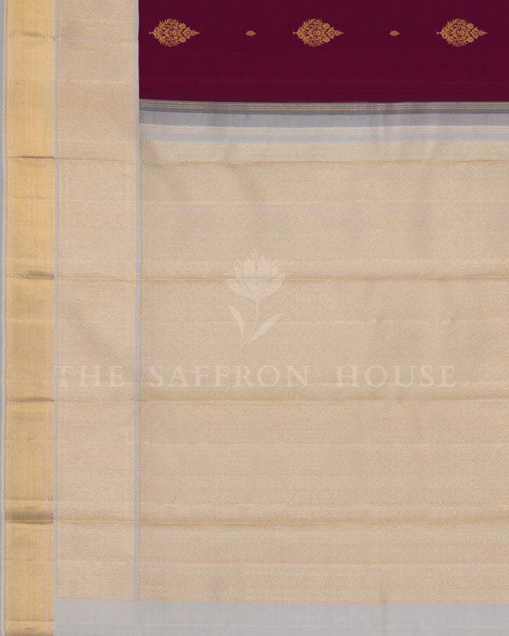 Burgundy Maroon And Off White Kanjivaram Silk Saree – The Saffron House