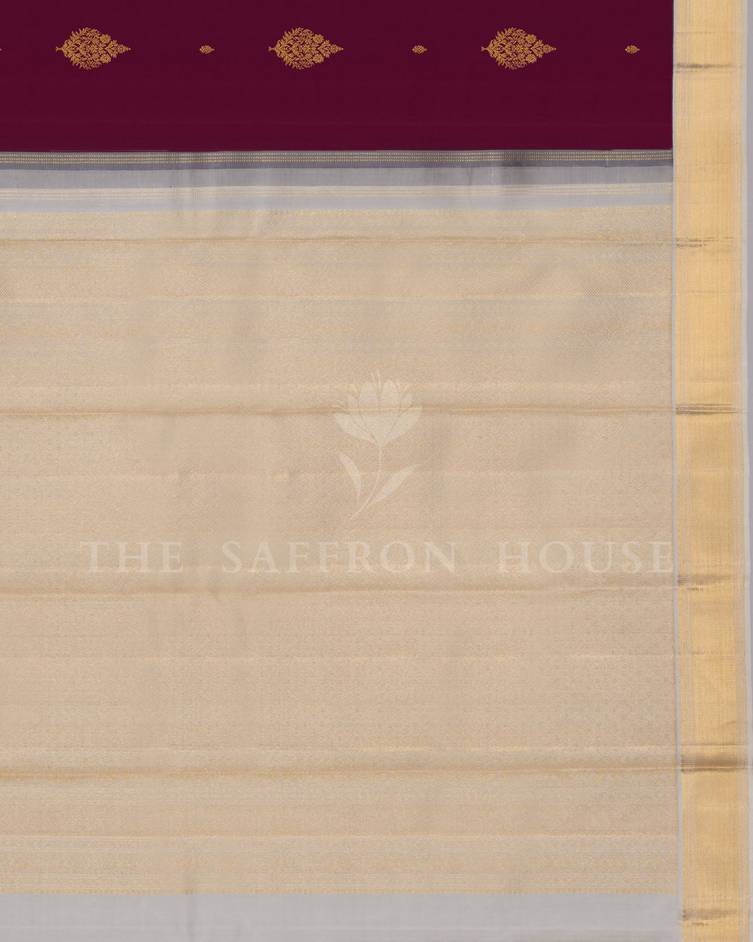Burgundy Maroon And Off White Kanjivaram Silk Saree – The Saffron House