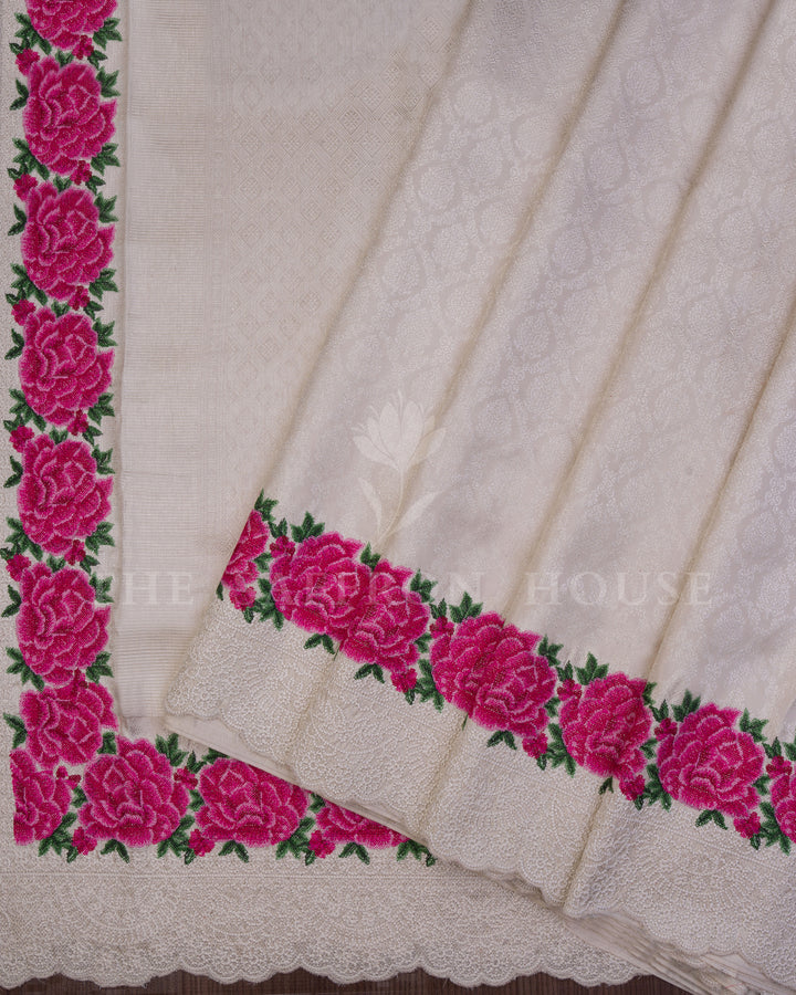 Ivory And Pure White Kanjivaram Silk Saree – The Saffron House