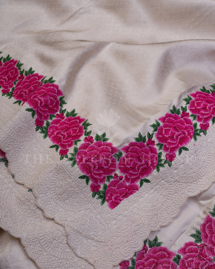 Ivory And Pure White Kanjivaram Silk Saree – The Saffron House