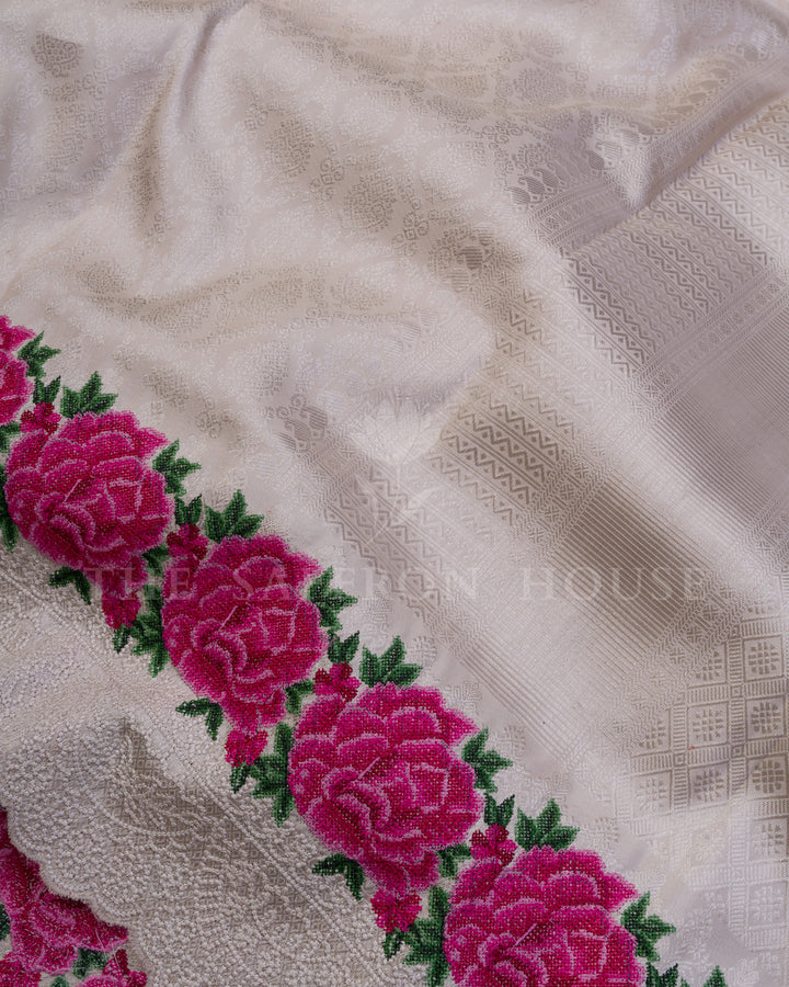 Ivory And Pure White Kanjivaram Silk Saree – The Saffron House