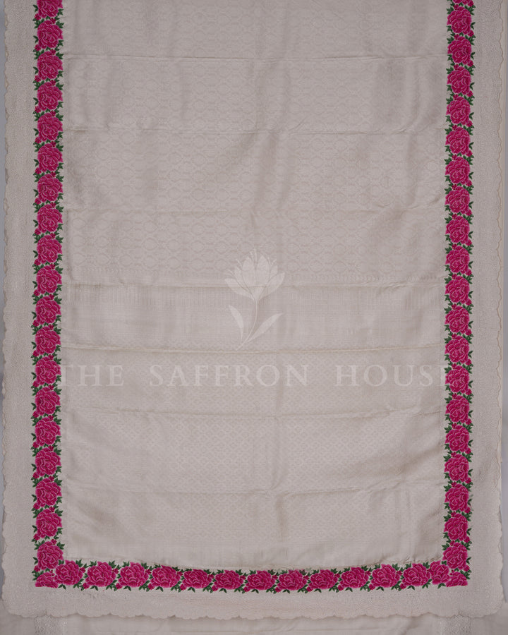 Ivory And Pure White Kanjivaram Silk Saree – The Saffron House