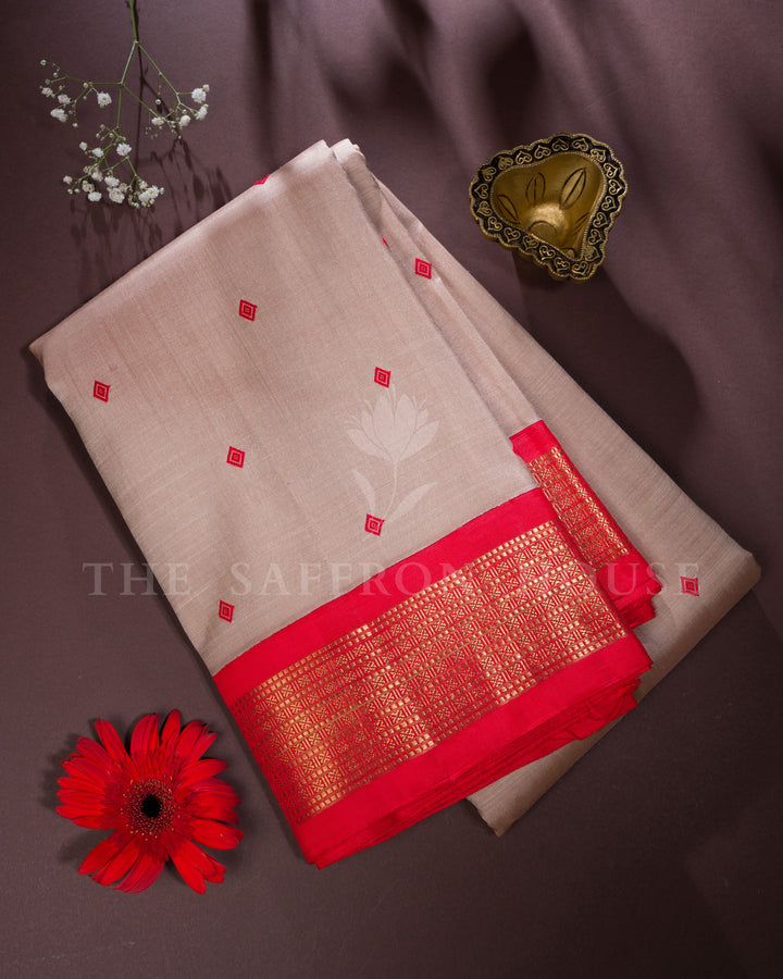 Fanta Orange And Sand Beige Korvai Kanjivaram Silk Saree – The Saffron House
